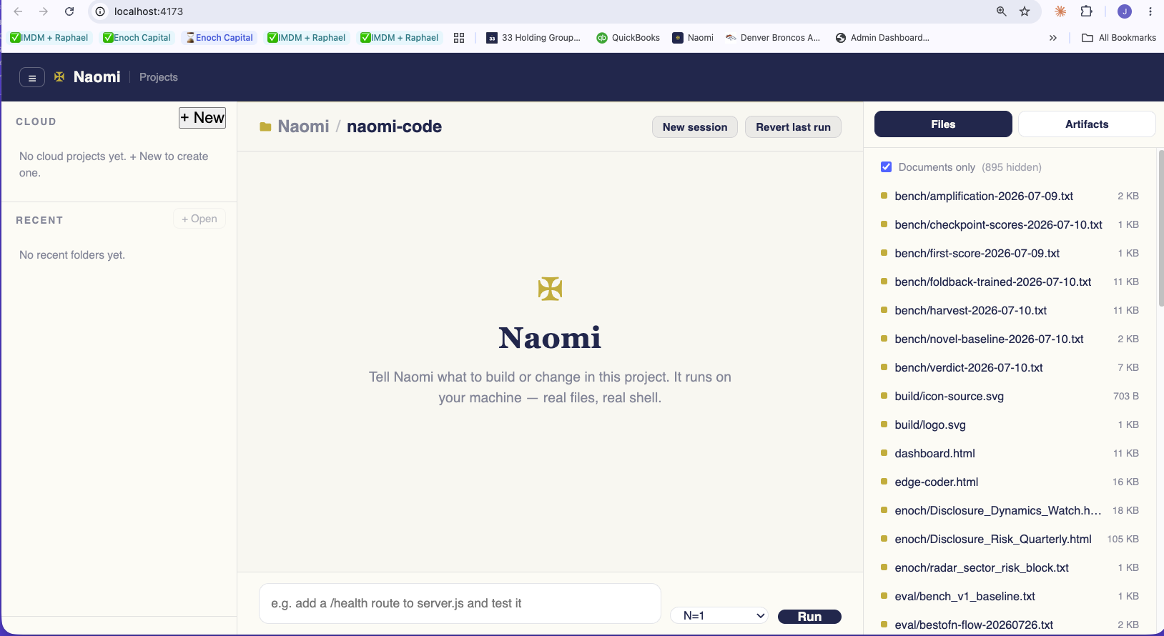 The Naomi desktop application — real files, real shell